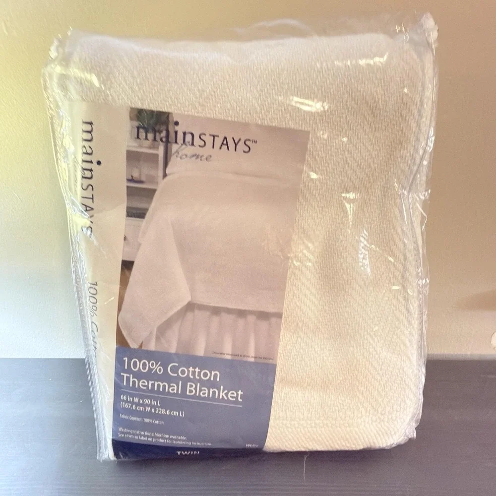 Twin 100% Cotton Thermal Blanket White Cool Breathable Summer Blanket New